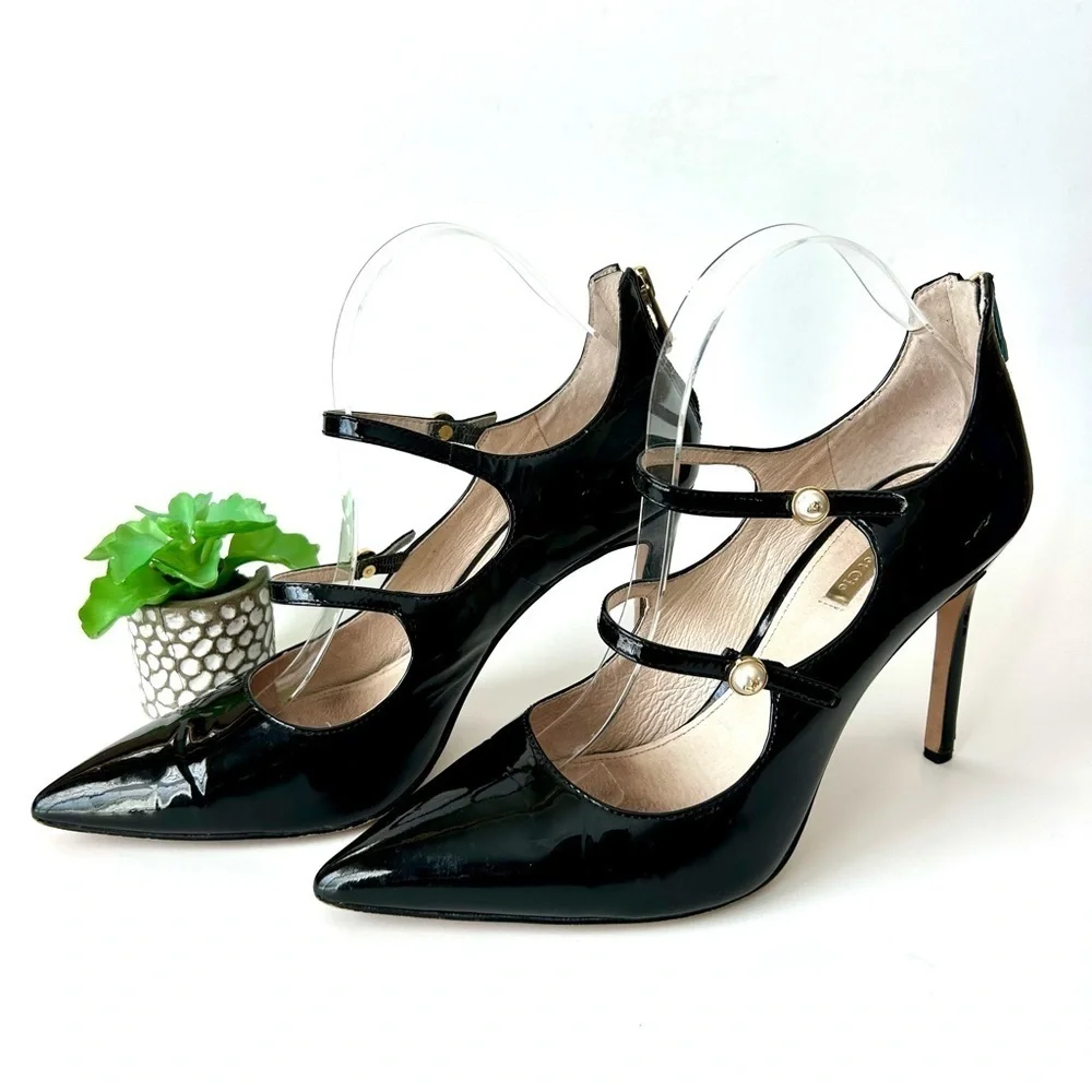 Louise et Cie Jolanie Pump Witchy Mary Jane Heels Black Patent Leather Size 10